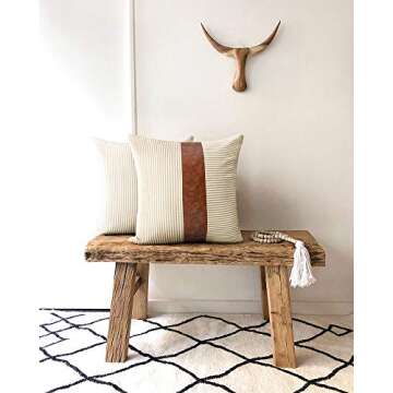 Merrycolor Farmhouse Decorative Throw Pillow Covers 18x18 inch Set of 2 Faux Leather Accent Pillow Boho Modern Decor Pillow Case for Couch (Brown)