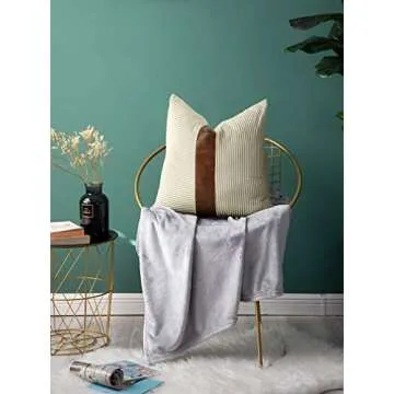 Merrycolor Farmhouse Decorative Throw Pillow Covers 18x18 inch Set of 2 Faux Leather Accent Pillow Boho Modern Decor Pillow Case for Couch (Brown)