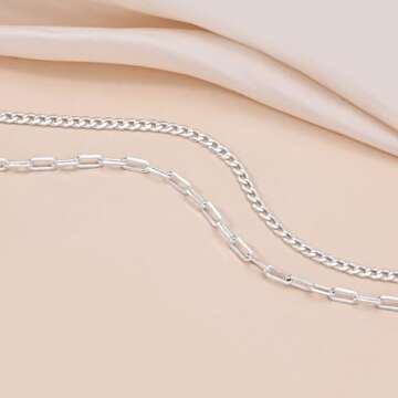 CHESKY Layered Silver Necklaces for Women, 14K Dainty Gold Plated Necklaces for Women Trendy Paperclip Toggle Chain Necklace Gold Jewelry Necklaces Gift for Her