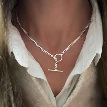 CHESKY Layered Silver Necklaces for Women, 14K Dainty Gold Plated Necklaces for Women Trendy Paperclip Toggle Chain Necklace Gold Jewelry Necklaces Gift for Her