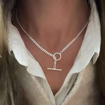 CHESKY Layered Silver Necklaces for Women, 14K Dainty Gold Plated Necklaces for Women Trendy Paperclip Toggle Chain Necklace Gold Jewelry Necklaces Gift for Her