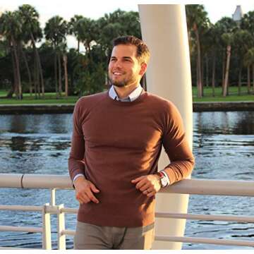 CC Perfect Slim Fit Crewneck Sweaters for Men | Lightweight Breathable Mens Sweater | Soft Fitted Pullover for Men Navy Blue