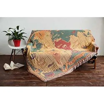 MayNest World Map Throw Blanket Reversible Hippie Bohemian Vintage Yellow Red Knitted Large Fringed Cotton Woven Tapestry Colorful Boho Fantasy Rug Sofa Loveseat Chair Recliner Couch Cover (S: 51x71)