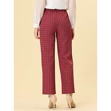 Allegra K Women's Plaid Pants Elastic Waist Casual Work Office Long Trousers X-Large Red