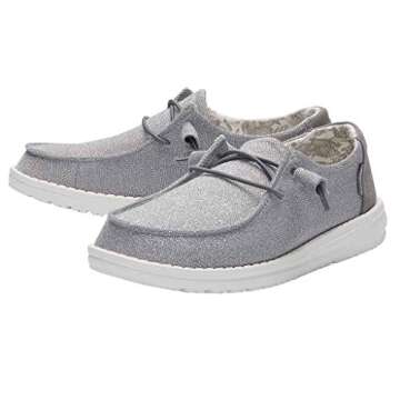 Hey Dude Women's Wendy Stretch Sparkling Grey Size 6 | Women’s Shoes | Women’s Lace Up Loafers | Comfortable & Light-Weight