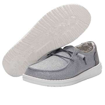Hey Dude Women's Wendy Stretch Sparkling Grey Size 6 | Women’s Shoes | Women’s Lace Up Loafers | Comfortable & Light-Weight