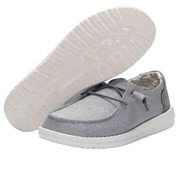 Hey Dude Women's Wendy Stretch Sparkling Grey Size 6 | Women’s Shoes | Women’s Lace Up Loafers | Comfortable & Light-Weight