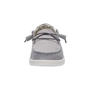 Hey Dude Women's Wendy Stretch Sparkling Grey Size 6 | Women’s Shoes | Women’s Lace Up Loafers | Comfortable & Light-Weight