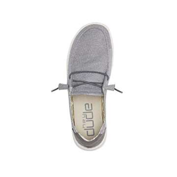 Hey Dude Women's Wendy Stretch Sparkling Grey Size 6 | Women’s Shoes | Women’s Lace Up Loafers | Comfortable & Light-Weight