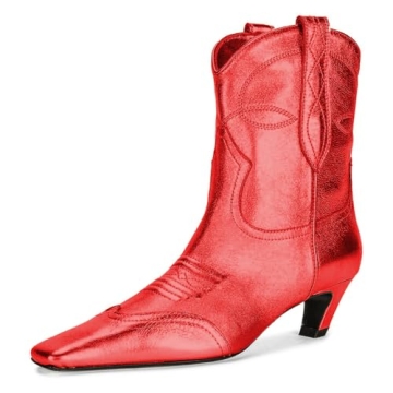 FSJ Women's Square Toe Kitten Heel Boots - Comfortable & Stylish