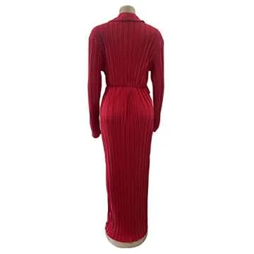 Womens Sexy Long Sleeve Deep V Neck Lapel Ruffles Bodycon Split Party Clubwear Solid Long Dress Purple