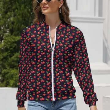 Stylish Biocrazy Women's Cherry Print Bomber Jacket
