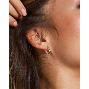 VACRONA Cubic Zirconia Huggie Earrings 14k Gold Plated Tiny Earrings Small Huggie Hoop Earrings Simple Lightweight Hoops Gift for Women