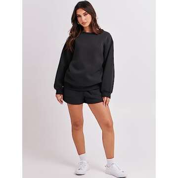ANRABESS Women 2 Piece Outfits Sweat Shorts Sets 2025 Oversized Casual Lounge Matching Set Sweatsuit Tracksuit Clothes Black Large
