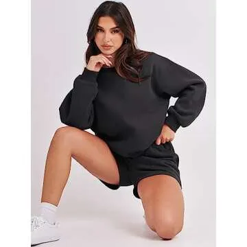 ANRABESS Women 2 Piece Outfits Sweat Shorts Sets 2025 Oversized Casual Lounge Matching Set Sweatsuit Tracksuit Clothes Black Large