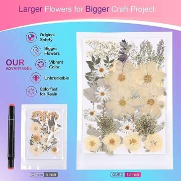 12“ Large Dried Pressed Flowers for Art Crafts, Real Dry Natural Flower Leaf Fruit Bulk for Resin ...