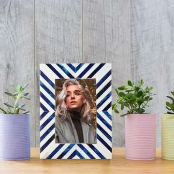 Artwork Craft Picture Photo Frame Chevron Herringbone Art Inspired Vintage Table-Top/Wall Décor Frames (4x6 Inches, Blue,White)