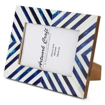 Artwork Craft Picture Photo Frame Chevron Herringbone Art Inspired Vintage Table-Top/Wall Décor Frames (4x6 Inches, Blue,White)
