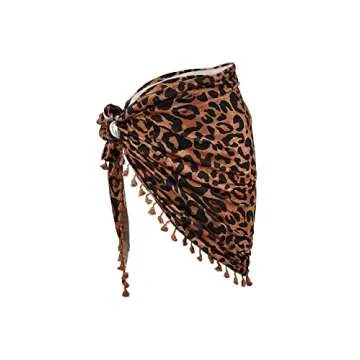 SuperPrity Womens Tassel Sarong Swimsuit Coverup Summer Sexy Swimwear Beach Wrap Skirts-One Size,Leopard