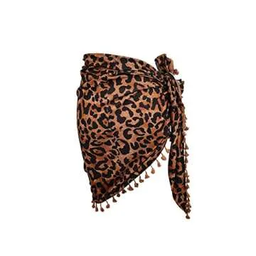 SuperPrity Womens Tassel Sarong Swimsuit Coverup Summer Sexy Swimwear Beach Wrap Skirts-One Size,Leopard