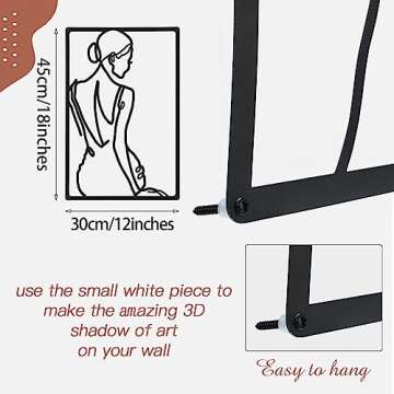 Cindeer 3 Pieces Metal Wall Art Decor 18 Inch Minimalist Modern Abstract Line Home Decor Woman's Body Shape Single Line Wall Art for Kitchen Bedroom Living Room