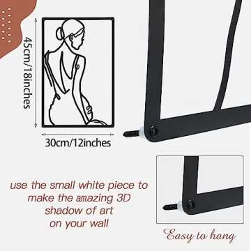 Cindeer 3 Pieces Metal Wall Art Decor 18 Inch Minimalist Modern Abstract Line Home Decor Woman's Body Shape Single Line Wall Art for Kitchen Bedroom Living Room