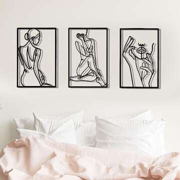 Cindeer 3 Pieces Metal Wall Art Decor 18 Inch Minimalist Modern Abstract Line Home Decor Woman's Body Shape Single Line Wall Art for Kitchen Bedroom Living Room