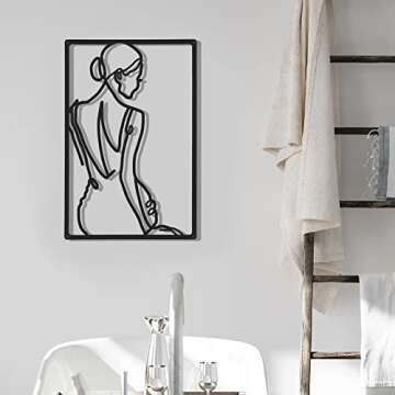 Cindeer 3 Pieces Metal Wall Art Decor 18 Inch Minimalist Modern Abstract Line Home Decor Woman's Body Shape Single Line Wall Art for Kitchen Bedroom Living Room