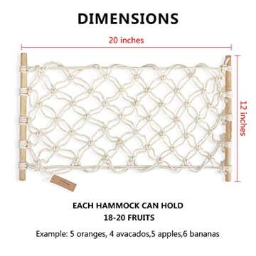 Evbopa Hanging Fruit Hammock for Kitchen Under Cabinet Macrame Basket Bananas Storage with Hooks Décor, White