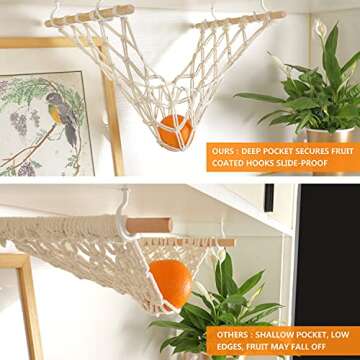 Evbopa Hanging Fruit Hammock for Kitchen Under Cabinet Macrame Basket Bananas Storage with Hooks Décor, White