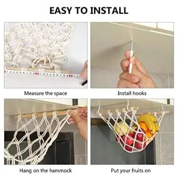 Evbopa Hanging Fruit Hammock for Kitchen Under Cabinet Macrame Basket Bananas Storage with Hooks Décor, White