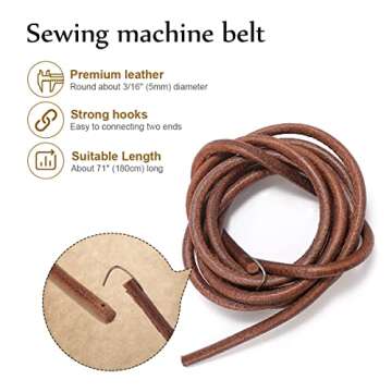 71" 3/16" Leather Belt Treadle Parts with Hook for Singer/Jones Sewing Machine