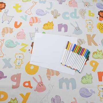 Highchair Floor Mat, Baby Splat Mat for Under High Chair/Arts/Crafts, Womumon Waterproof Spill Mat Non-Slip Splash Mat, Washable Mess Mat and Table Cloth (Alphabet)