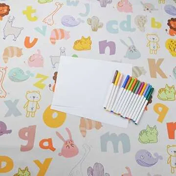 Highchair Floor Mat, Baby Splat Mat for Under High Chair/Arts/Crafts, Womumon Waterproof Spill Mat Non-Slip Splash Mat, Washable Mess Mat and Table Cloth (Alphabet)