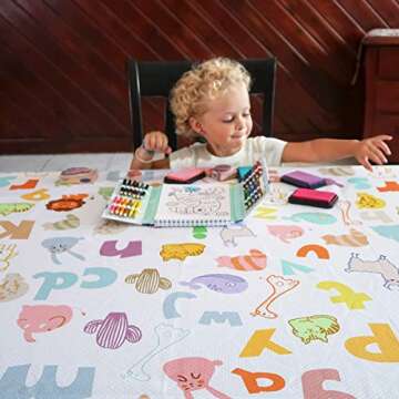 Highchair Floor Mat, Baby Splat Mat for Under High Chair/Arts/Crafts, Womumon Waterproof Spill Mat Non-Slip Splash Mat, Washable Mess Mat and Table Cloth (Alphabet)