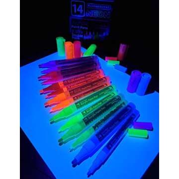14 Pack Neon UV Fluorescent Acrylic Paint Pens, Double Pack of Both Extra Fine and Medium Tip Paint Markers, for Rock Painting, Mug, Ceramic, Glass, and More, Water Based Non-Toxic and No Odor