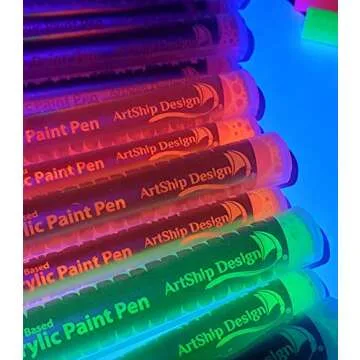 14 Pack Neon UV Fluorescent Acrylic Paint Pens, Double Pack of Both Extra Fine and Medium Tip Paint Markers, for Rock Painting, Mug, Ceramic, Glass, and More, Water Based Non-Toxic and No Odor