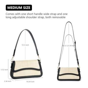 Telena Shoulder Bag for Women Vegen Leather Crossbody bag Shoulder Purse Cross body Bag Waterproof Handbags with 2 Removable Straps Beige with Black