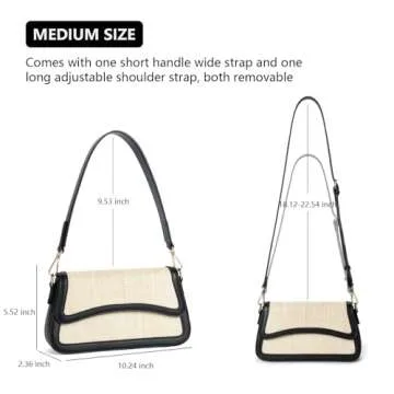 Telena Shoulder Bag for Women Vegen Leather Crossbody bag Shoulder Purse Cross body Bag Waterproof Handbags with 2 Removable Straps Beige with Black