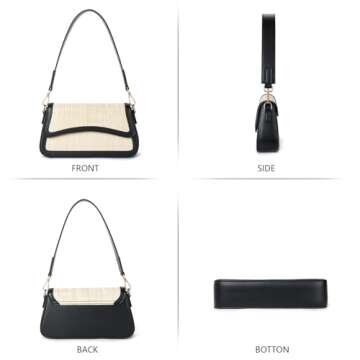 Telena Shoulder Bag for Women Vegen Leather Crossbody bag Shoulder Purse Cross body Bag Waterproof Handbags with 2 Removable Straps Beige with Black