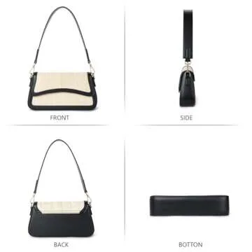 Telena Shoulder Bag for Women Vegen Leather Crossbody bag Shoulder Purse Cross body Bag Waterproof Handbags with 2 Removable Straps Beige with Black