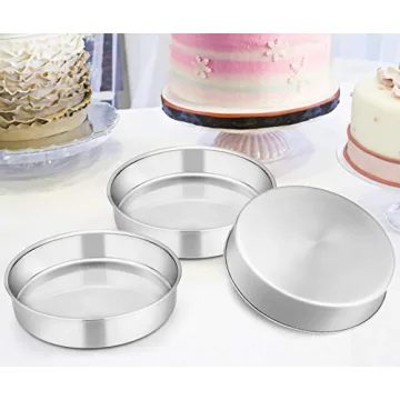 E-far 8 Inch Cake Pan Set of 3, Stainless Steel Round Layer Cake Baking Pans, Non-Toxic & Healthy, Mirror Finish & Dishwasher Safe
