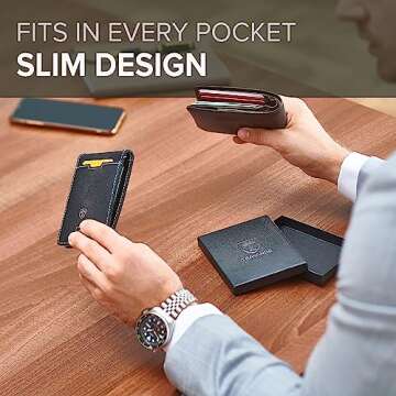 TRAVANDO Money Clip Wallet RIO - Mens Wallets slim Front Pocket RFID Blocking Card Holder Minimalist Mini Bifold Gift Box (Smooth Leather, Black & White)