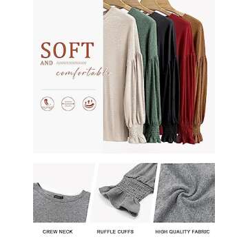 MIHOLL Women's Crew Neck Ruffle Lantern Sleeve Tops Spring Fall Causal Loose Tunic Shirts(Light Gray,XX-Large)