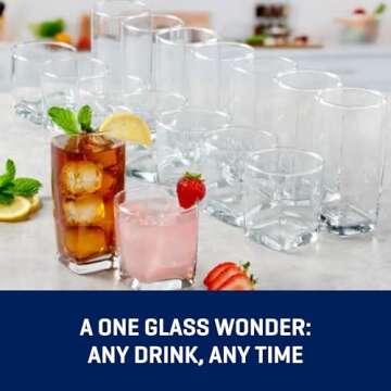 Anchor Hocking Rio Small & Large Drinking Glass Set of 16