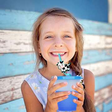 24 Farm Animal Plastic Straws for Kids Birthday Party Favors and Gifts