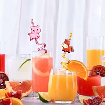Farm Animal Reusable Straws - Fun Party Supplies