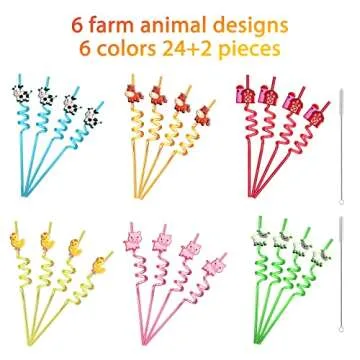 Farm Animal Reusable Straws - Fun Party Supplies