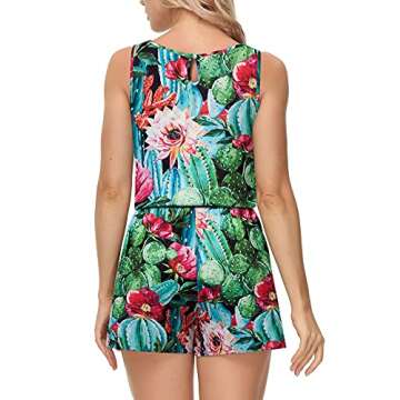 Womens Summer Romper - Casual Tank Top Jumpsuit with 3D Tropical Prints
