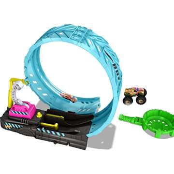 Hot Wheels Monster Trucks Glow in The Dark Epic Loop Challenge Playset with Launcher, Ramp & Giant Loop, Includes 1:64 Scale Die-Cast Toy Truck & Car